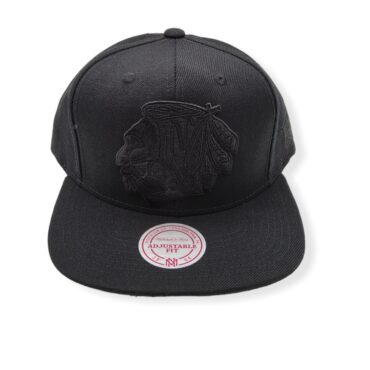 Mitchell & Ness Chicago Blackhawks XL Logo Black on Black Adjustable Snapback Hat Cap