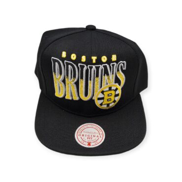 Mitchell & Ness Boston Bruins Line Work Black Adjustable Snapback Hat Cap