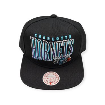 Mitchell & Ness Charlotte Hornets Line Work Black Adjustable Snapback Hat Cap