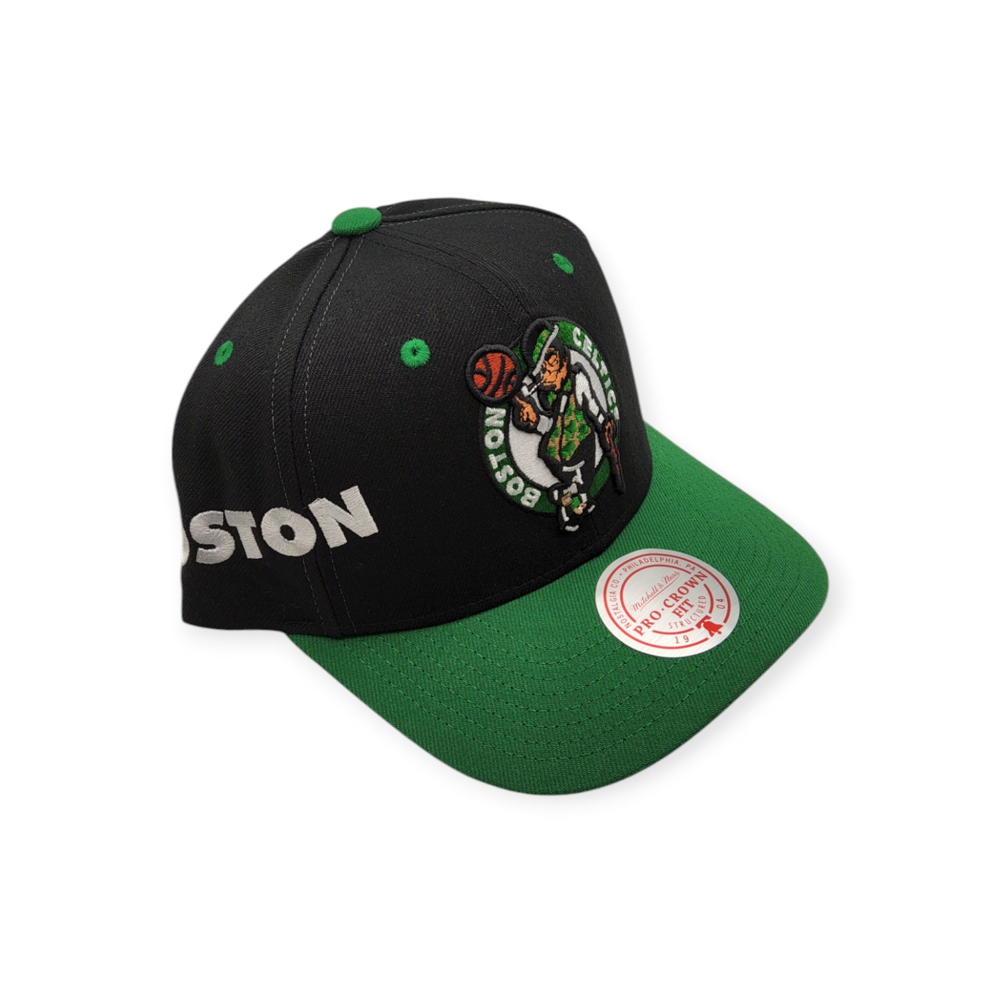 Mitchell & Ness Boston Celtics Overbite Pro Black/Green Adjustable Snapback Hat Cap