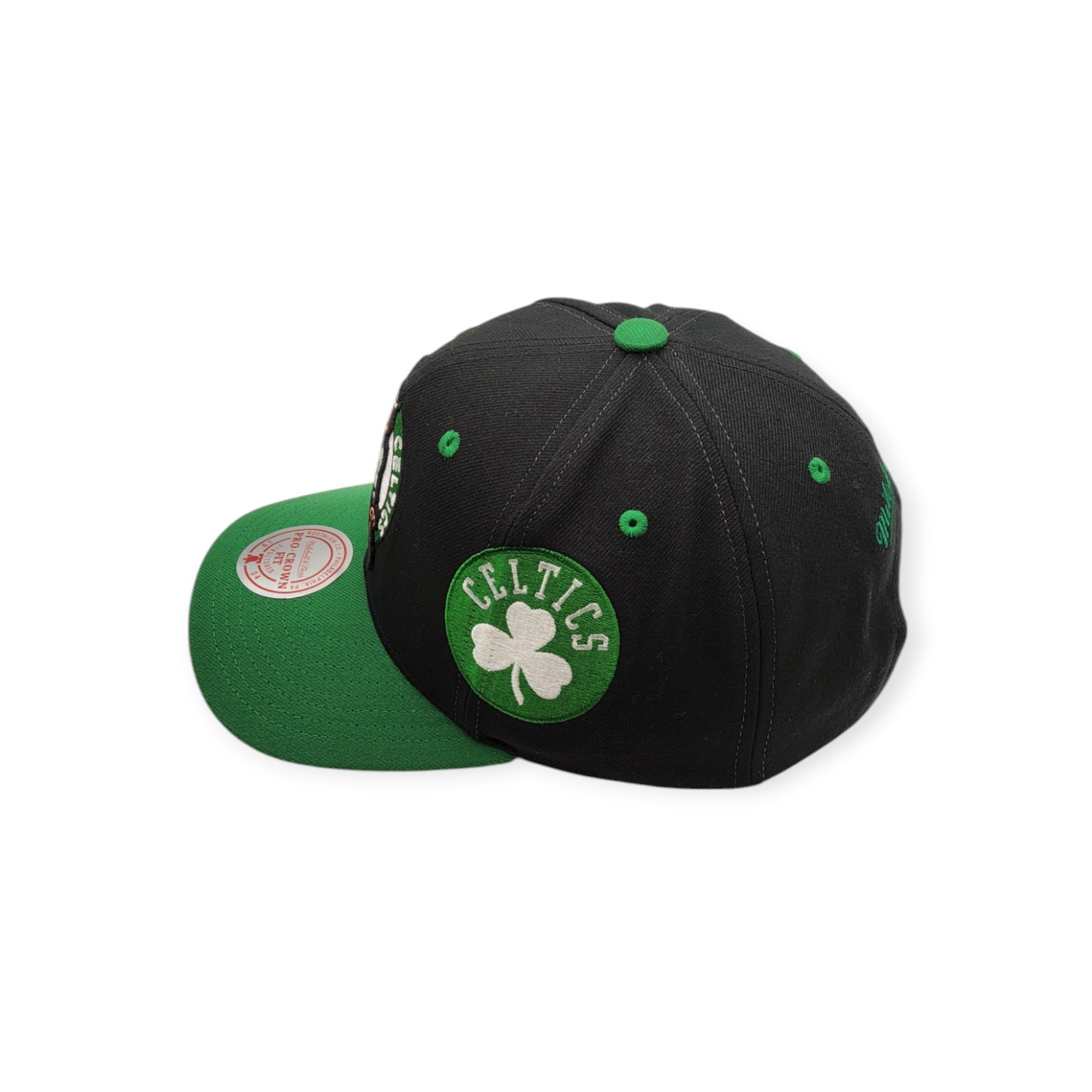 Mitchell & Ness Boston Celtics Overbite Pro Black/Green Adjustable Snapback Hat Cap