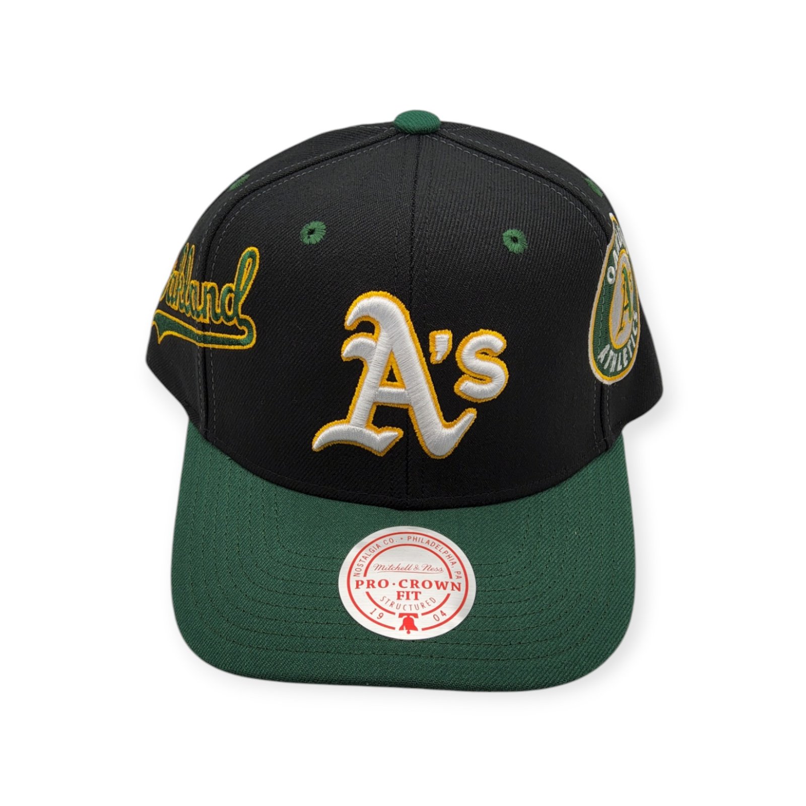 Mitchell & Ness Oakland Athletics Overbite Pro Black/Green Adjustable Snapback Hat Cap