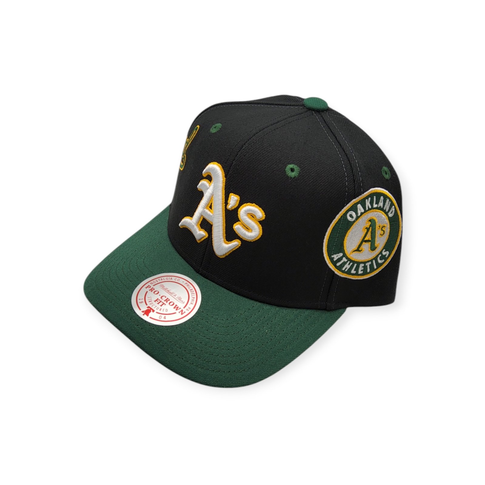 Mitchell & Ness Oakland Athletics Overbite Pro Black/Green Adjustable Snapback Hat Cap