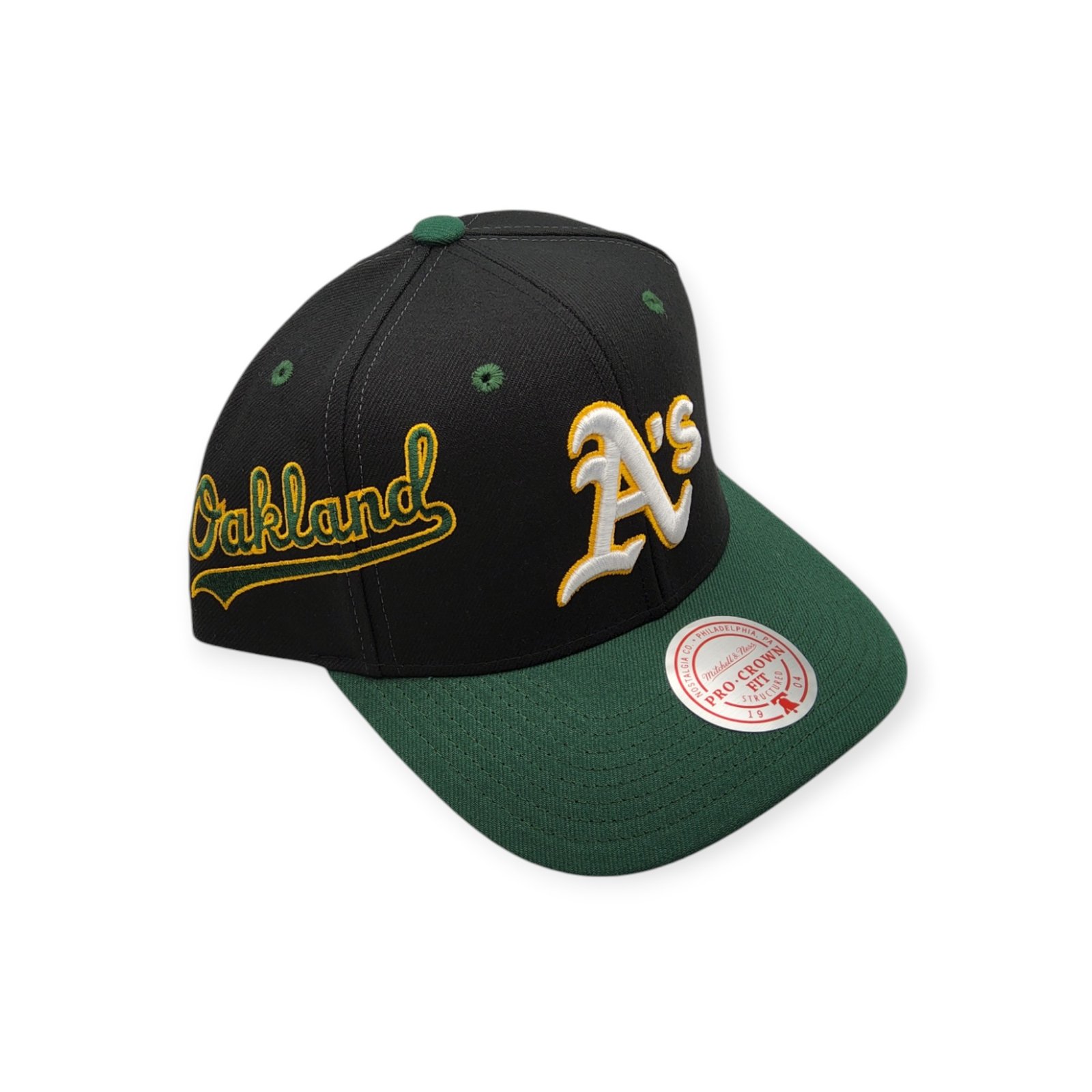 Mitchell & Ness Oakland Athletics Overbite Pro Black/Green Adjustable Snapback Hat Cap