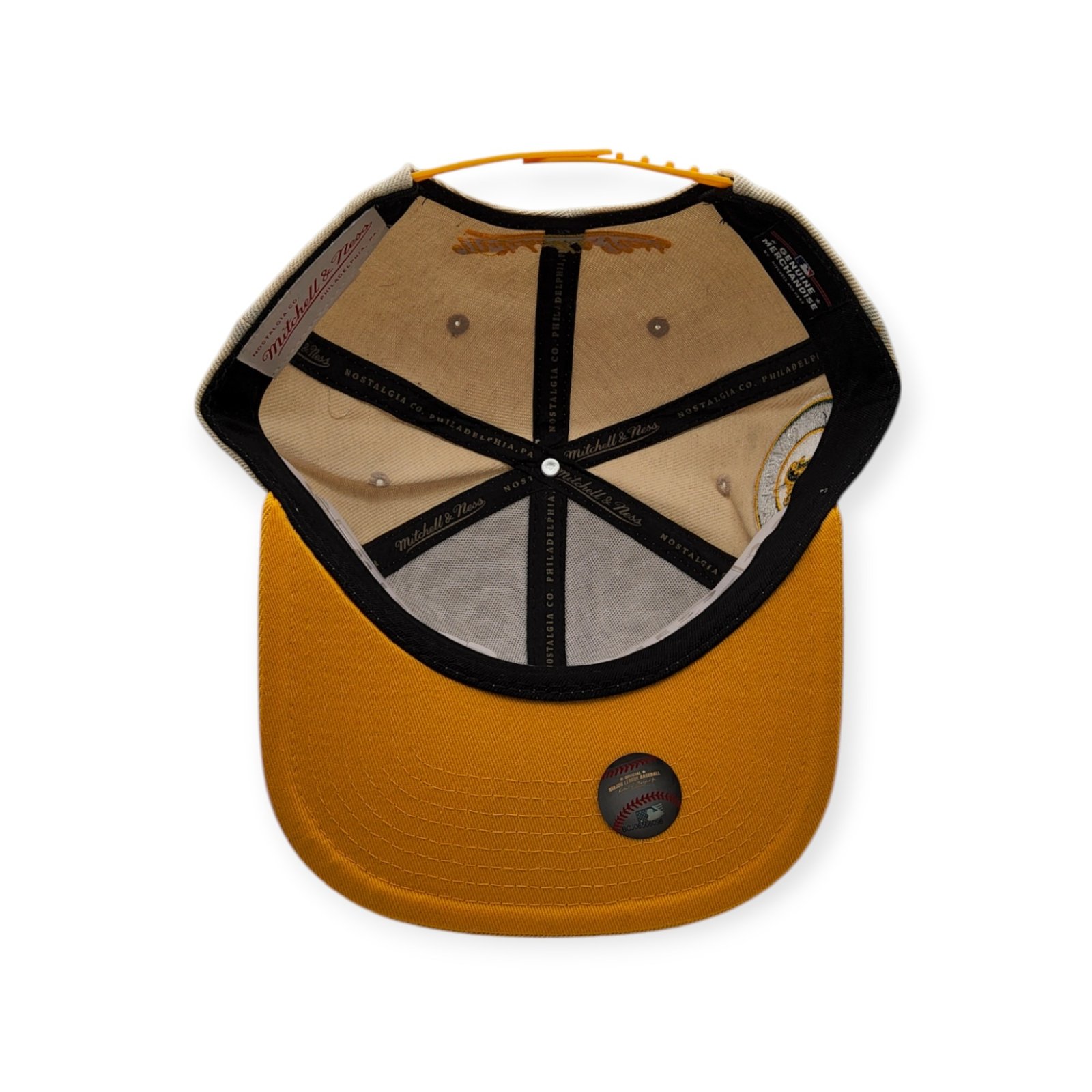 Mitchell & Ness Oakland Athletics Speed Zone Off White/Yellow Adjustable Snapback Hat Cap