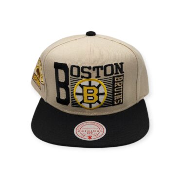 Mitchell & Ness Boston Bruins Speed Zone Vintage Collection Off White/Black Adjustable Snapback Hat Cap