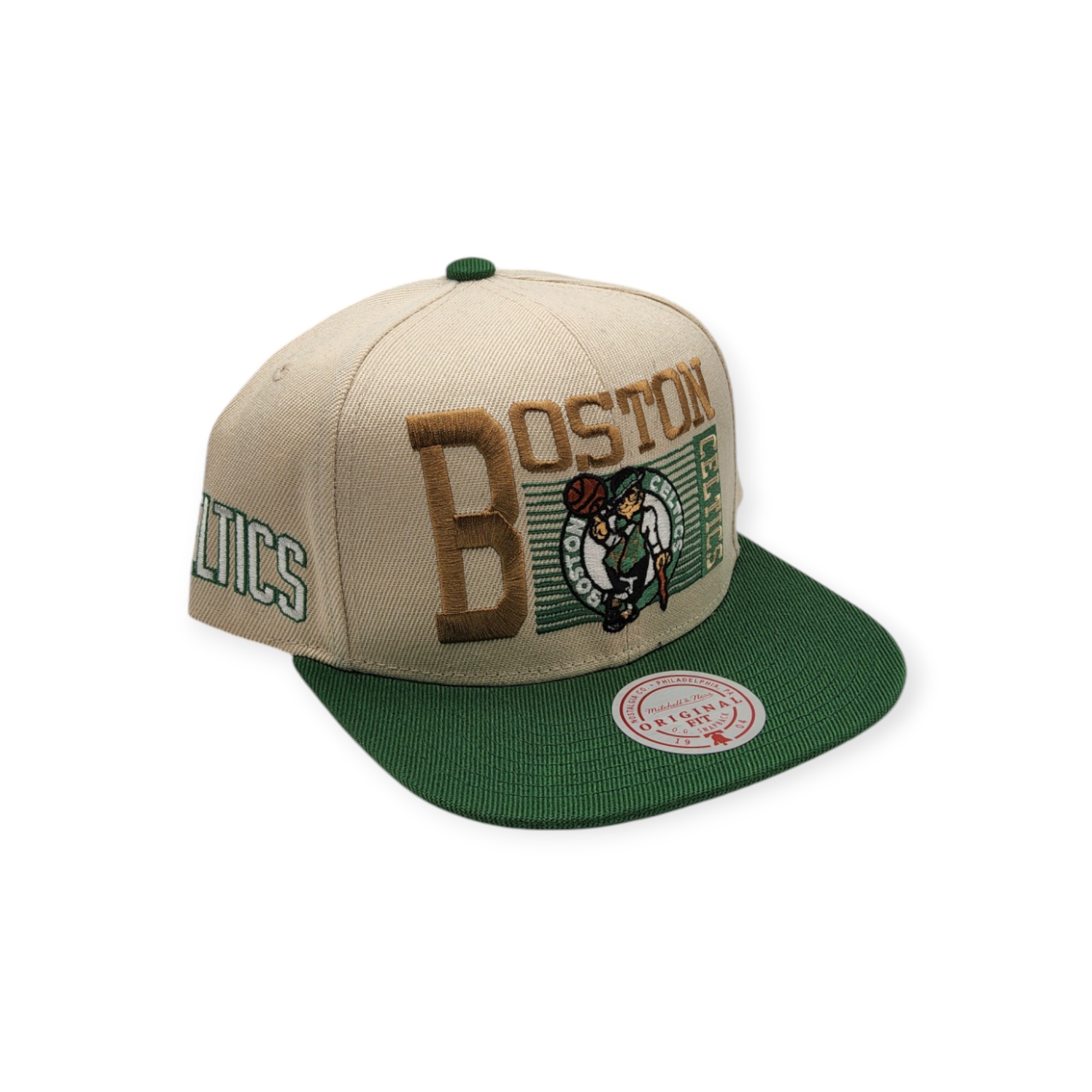Mitchell & Ness Boston Celtics Speed Zone Off White/Green Adjustable Snapback Hat Cap