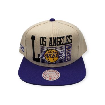 Mitchell & Ness Los Angeles Lakers Speed Zone Off White/Purple Adjustable Snapback Hat Cap