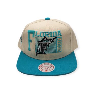 Mitchell & Ness Florida Marlins Speed Zone Cooperstown Collection Off White/Teal Adjustable Snapback Hat Cap