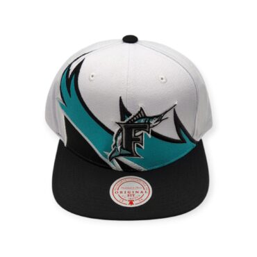 Mitchell & Ness Florida Marlins Waverunner Cooperstown Collection White/Black/Teal Adjustable Snapback Hat Cap
