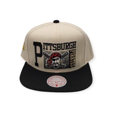 Mitchell & Ness Pittsburgh Pirates Speed Zone Off White/Black Adjustable Snapback Hat Cap