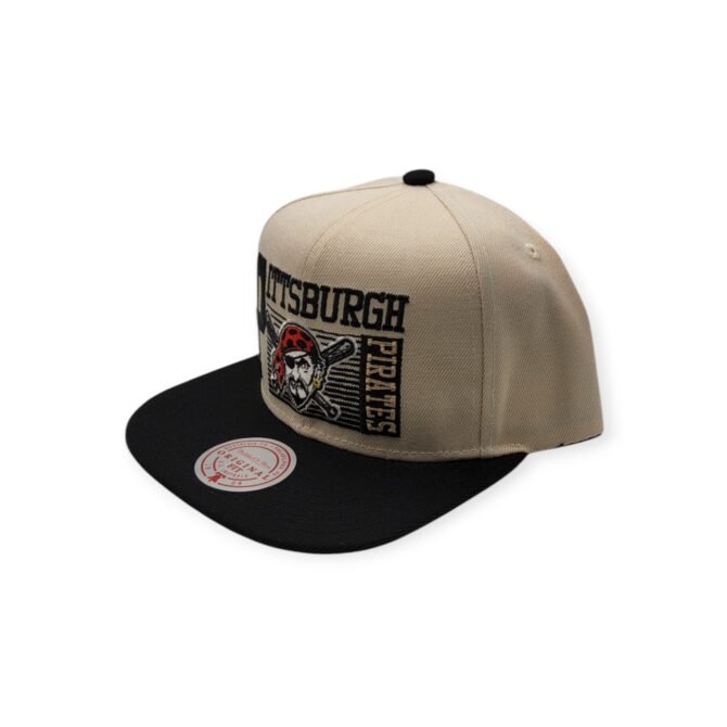 Mitchell & Ness Pittsburgh Pirates Speed Zone Off White/Black Adjustable Snapback Hat Cap