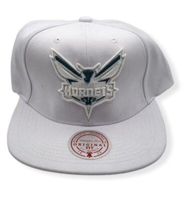 Mitchell & Ness Charlotte Hornets White Out TC Pop Current Logo Adjustable Snapback Hat Cap