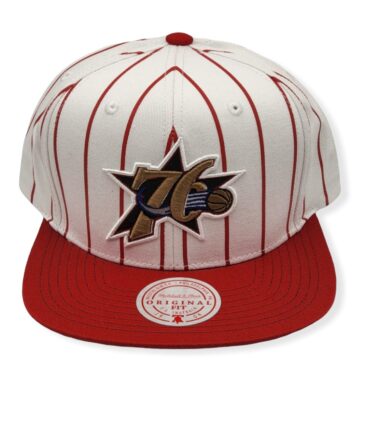 Mitchell & Ness Philadelphia 76ers Retro Pinstripe White/Red Adjustable Snapback Hat Cap