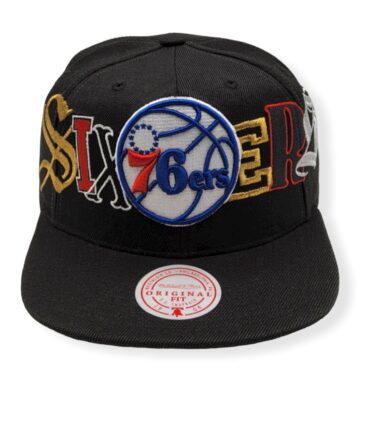 Mitchell & Ness Philadelphia 76ers Hype Type Satin Under Black Adjustable Snapback Hat Cap