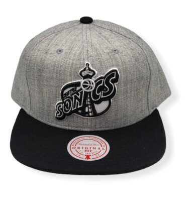Mitchell & Ness Seattle Supersonics Grey Black Pop Hardwood Classics Adjustable Snapback Hat Cap