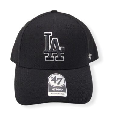 '47 Los Angeles Dodgers MVP Black/Black Logo White Outline Adjustable Strap Hat Cap
