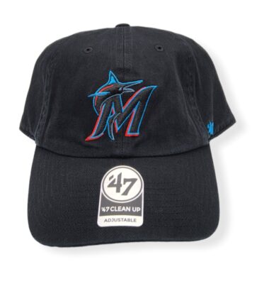 '47 Miami Marlins Clean Up Black w/Loop Label Adjustable Strap Hat Cap