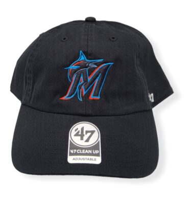 '47 Miami Marlins Clean Up Black Adjustable Strap Hat Cap