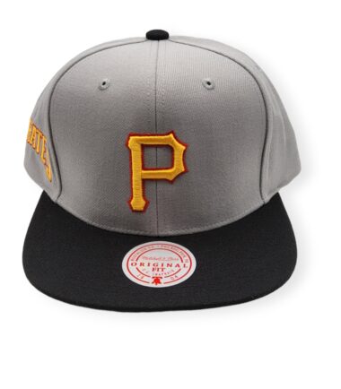 Mitchell & Ness Pittsburgh Pirates Away Cooperstown Collection 2 Tone Gray/Black Adjustable Snapback Hat Cap