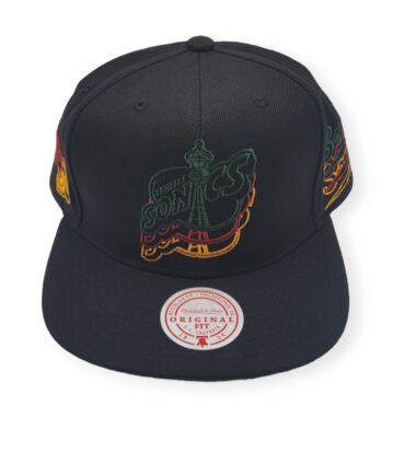 Mitchell & Ness Seattle Supersonics Drop It Black Adjustable Snapback Hat Cap