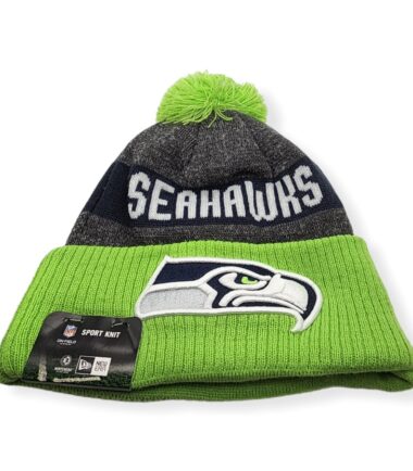 New Era Seattle Seahawks Authentic 2016 Grey/Black/Green Cuff On Field Green Cuff Sport Knit Beanie Cold Weather Hat