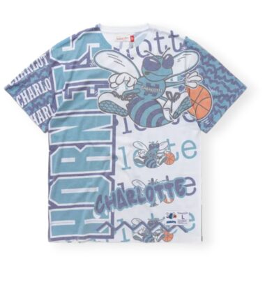 Mitchell & Ness Charlotte Hornets Jumbotron 2.0 Sublimated S/S White Tee Shirt Size XL