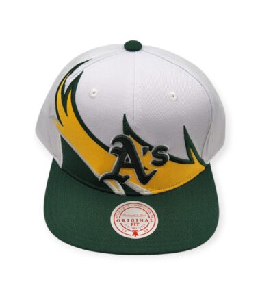 Mitchell & Ness Oakland Athletics Waverunner White/Green/Yellow Adjustable Snapback Hat Cap