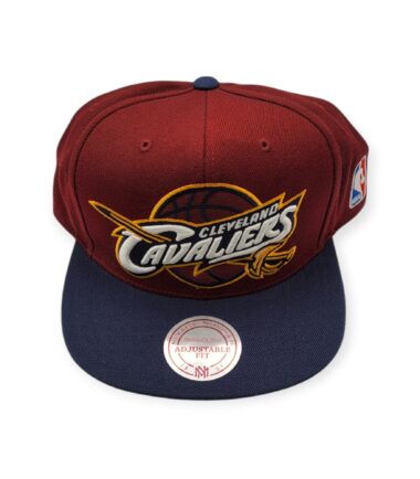 Mitchell & Ness Cleveland Cavaliers 2 Tone XL Script Logo Red/Navy w/NBA Side Logo Adjustable Snapback Hat Cap