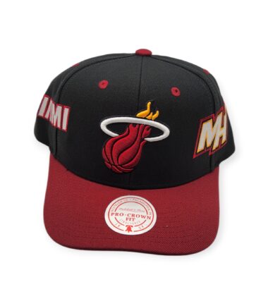 Mitchell & Ness Miami Heat Overbite Pro Black/Maroon Adjustable Snapback Hat Cap