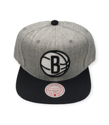 Mitchell & Ness Brooklyn Nets Grey Black Pop Adjustable Snapback Hat Cap