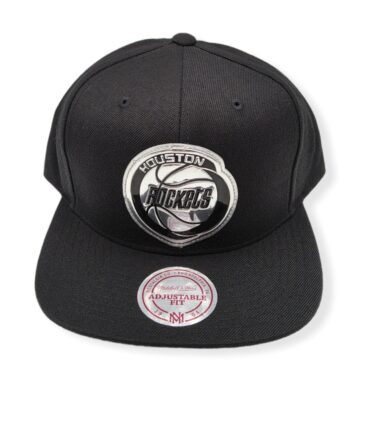 Mitchell & Ness Houston Rockets Black/Silver Hardwood Classics Throwback Logo Adjustable Snapback Hat Cap