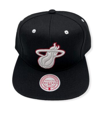 Mitchell & Ness Miami Heat White Popz Black Adjustable Snapback Hat Cap