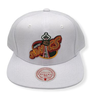 Mitchell & Ness Seattle Supersonics Core Basic Hardwood Classics White Adjustable Snapback Hat Cap