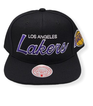 Mitchell & Ness Los Angeles Lakers Team Script 2.0 Black Adjustable Snapback Hat Cap