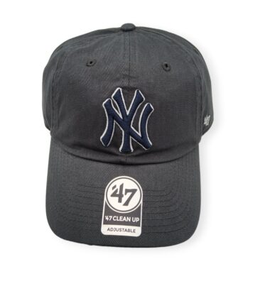 '47 New York Yankees Clean Up Charcoal/Navy Logo White Outline Adjustable Strap Hat Cap