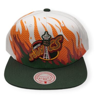 Mitchell & Ness Seattle Supersonics Hot Fire White/Green Adjustable Snapback Hat Cap