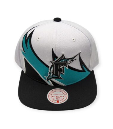 Mitchell & Ness Florida Marlins Waverunner Cooperstown Collection White/Black/Teal Adjustable Snapback Hat Cap