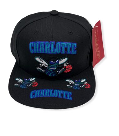 Mitchell & Ness Charlotte Hornets Front Loaded Black Adjustable Snapback Hat Cap