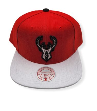 Mitchell & Ness Milwaukee Bucks Cardinal Red 2 Tone Adjustable Snapback Hat Cap