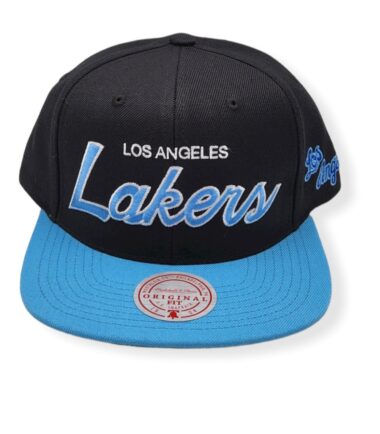 Mitchell & Ness Los Angeles Lakers Team Script 2.0 Black/Blue Adjustable Snapback Hat Cap