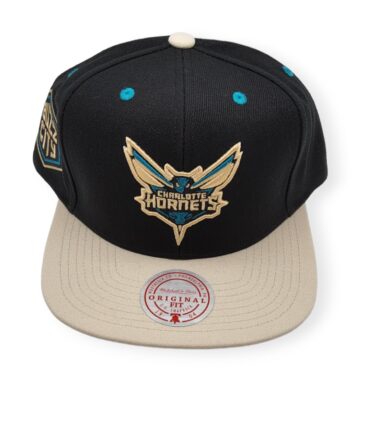 Mitchell & Ness Charlotte Hornets Pin Drop Black/Cream Adjustable Snapback Hat Cap