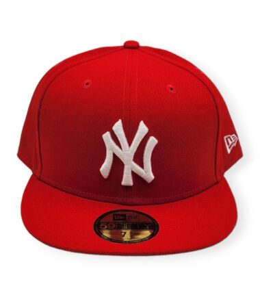 New Era New York Yankees 59Fifty Basic Red/White Logo Fitted Hat Cap Size 7 3/4