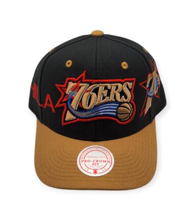Mitchell & Ness Philadelphia 76ers Overbite Pro Black/Brown Adjustable Snapback Hat Cap