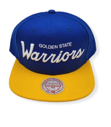 Mitchell & Ness Golden State Warriors Classic Script Hardwood Classics Blue/Yellow Adjustable Snapback Hat Cap