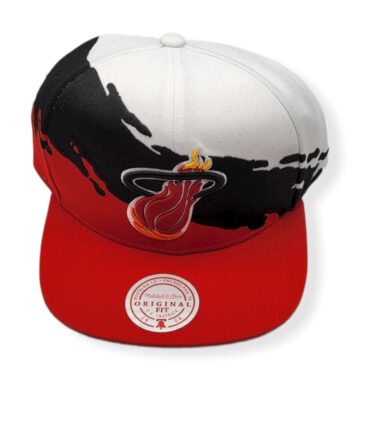 Mitchell & Ness Miami Heat Paintbrush White/Black/Red Adjustable Snapback Hat Cap