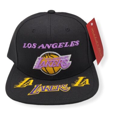 Mitchell & Ness Los Angeles Lakers Front Loaded Purple Script Adjustable Snapback Hat Cap