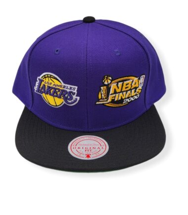 Mitchell & Ness Los Angeles Lakers Dual Whammy 2000 Finals Purple/Black Adjustable Snapback Hat Cap