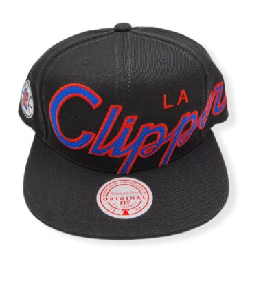 Mitchell & Ness Los Angeles Clippers XL Script Black Adjustable Snapback Hat Cap