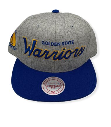 Mitchell & Ness Golden State Warriors 2 Tone Script Hardwood Classics Grey/Blue Adjustable Snapback Hat Cap